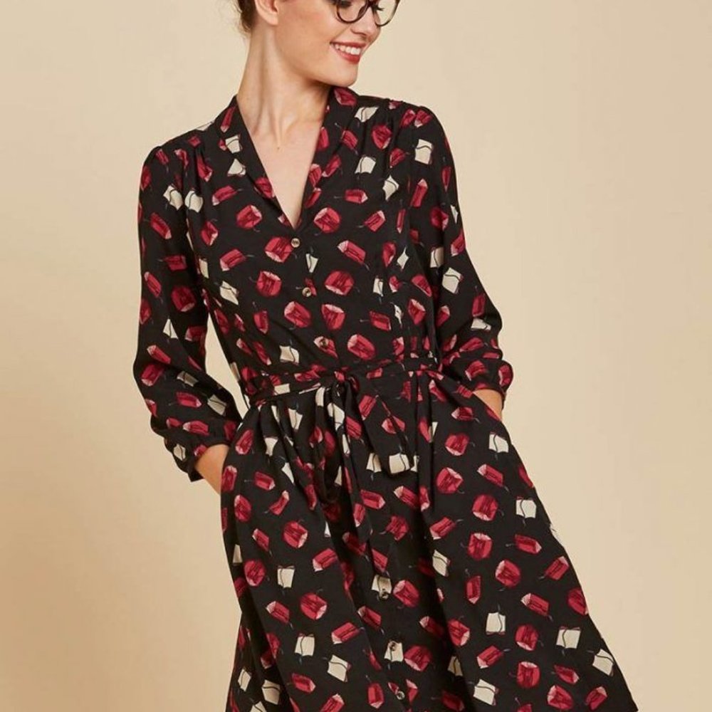 Barbara Book Print Button-Through Dress Size